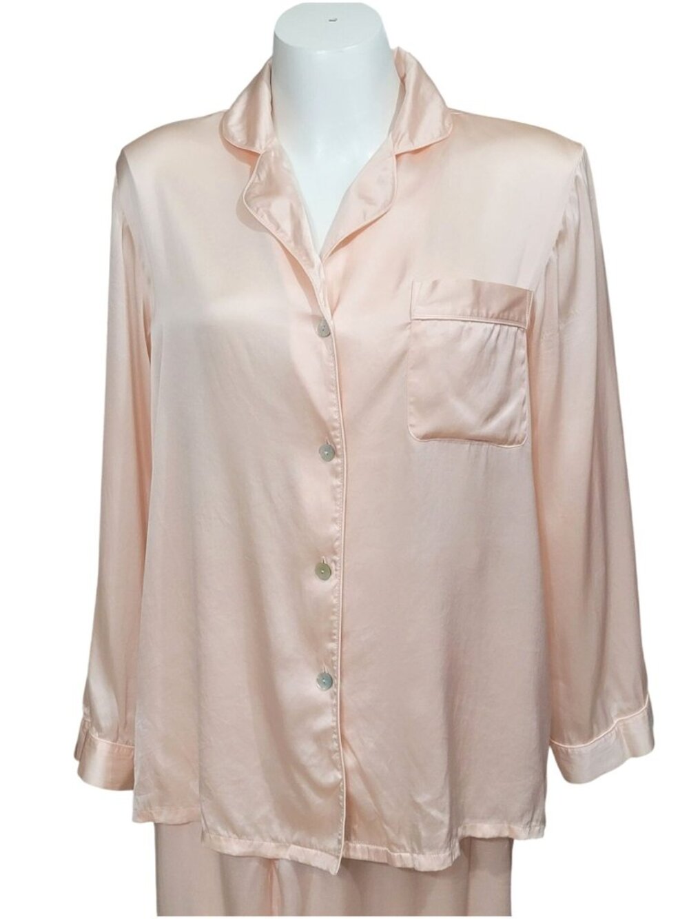 Nottibianche 100% Silk Pajama Set Pink Size M Button-Up Top Elastic Waist Pants - Picture 2 of 10